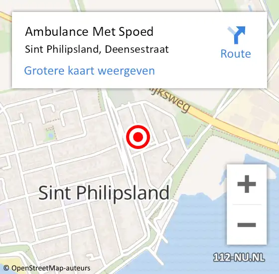 Locatie op kaart van de 112 melding: Ambulance Met Spoed Naar Sint Philipsland, Deensestraat op 20 augustus 2014 22:49