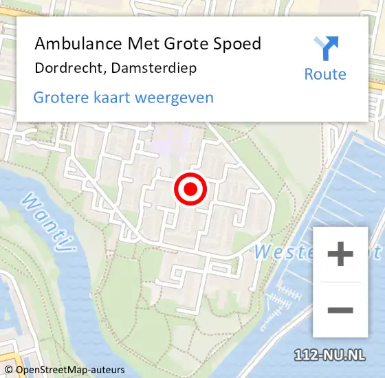 Locatie op kaart van de 112 melding: Ambulance Met Grote Spoed Naar Dordrecht, Damsterdiep op 1 april 2023 20:58