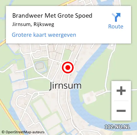 Locatie op kaart van de 112 melding: Brandweer Met Grote Spoed Naar Jirnsum, Rijksweg op 1 april 2023 21:26