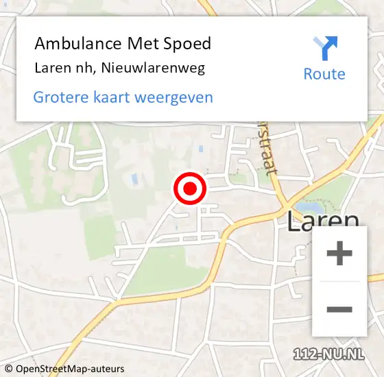 Locatie op kaart van de 112 melding: Ambulance Met Spoed Naar Laren nh, Nieuwlarenweg op 20 augustus 2014 22:58