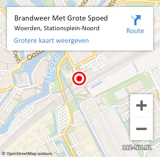 Locatie op kaart van de 112 melding: Brandweer Met Grote Spoed Naar Woerden, Stationsplein-Noord op 1 april 2023 21:52