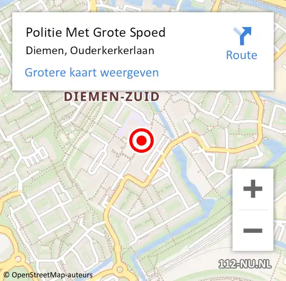 Locatie op kaart van de 112 melding: Politie Met Grote Spoed Naar Diemen, Ouderkerkerlaan op 1 april 2023 21:54