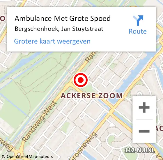 Locatie op kaart van de 112 melding: Ambulance Met Grote Spoed Naar Bergschenhoek, Jan Stuytstraat op 1 april 2023 23:12