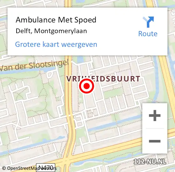 Locatie op kaart van de 112 melding: Ambulance Met Spoed Naar Delft, Montgomerylaan op 1 april 2023 23:48