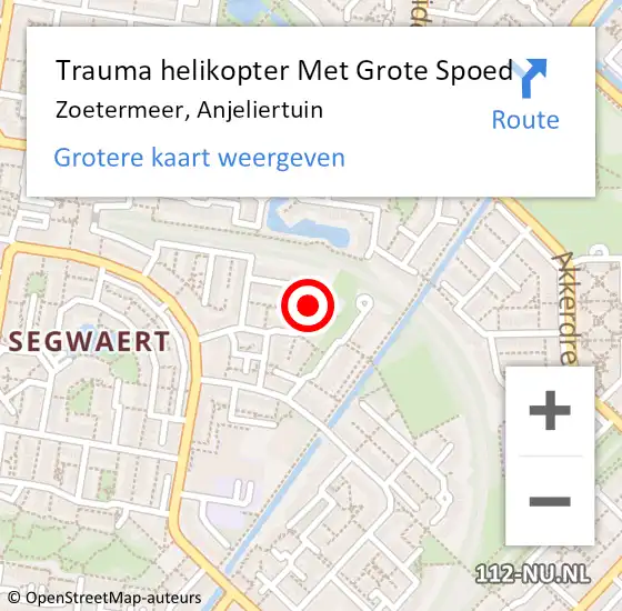 Locatie op kaart van de 112 melding: Trauma helikopter Met Grote Spoed Naar Zoetermeer, Anjeliertuin op 2 april 2023 00:17