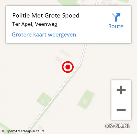 Locatie op kaart van de 112 melding: Politie Met Grote Spoed Naar Ter Apel, Veenweg op 2 april 2023 00:31