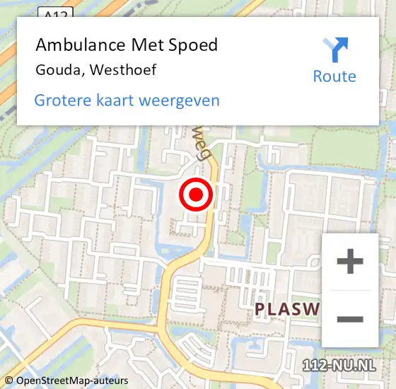 Locatie op kaart van de 112 melding: Ambulance Met Spoed Naar Gouda, Westhoef op 2 april 2023 00:43