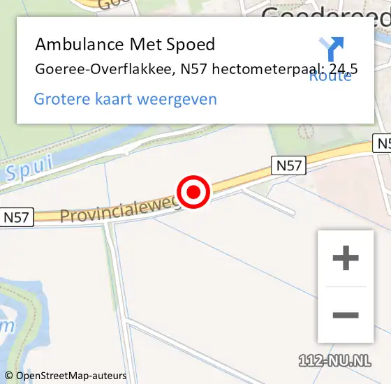 Locatie op kaart van de 112 melding: Ambulance Met Spoed Naar Goeree-Overflakkee, N57 hectometerpaal: 24,5 op 2 april 2023 01:39