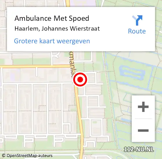 Locatie op kaart van de 112 melding: Ambulance Met Spoed Naar Haarlem, Johannes Wierstraat op 2 april 2023 02:14