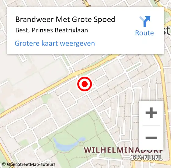 Locatie op kaart van de 112 melding: Brandweer Met Grote Spoed Naar Best, Prinses Beatrixlaan op 2 april 2023 02:20