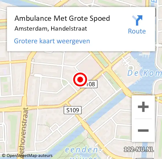 Locatie op kaart van de 112 melding: Ambulance Met Grote Spoed Naar Amsterdam, Handelstraat op 20 augustus 2014 23:22