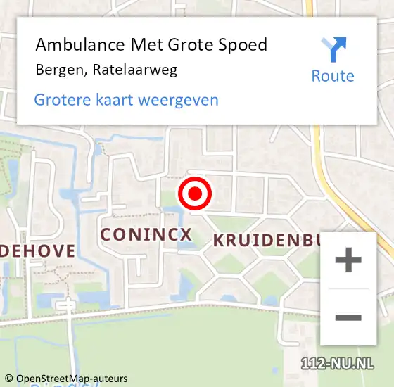 Locatie op kaart van de 112 melding: Ambulance Met Grote Spoed Naar Bergen, Ratelaarweg op 2 april 2023 03:11