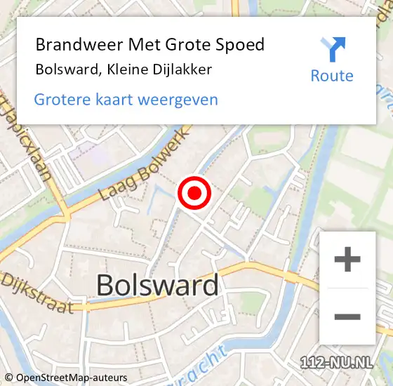 Locatie op kaart van de 112 melding: Brandweer Met Grote Spoed Naar Bolsward, Kleine Dijlakker op 2 april 2023 05:28