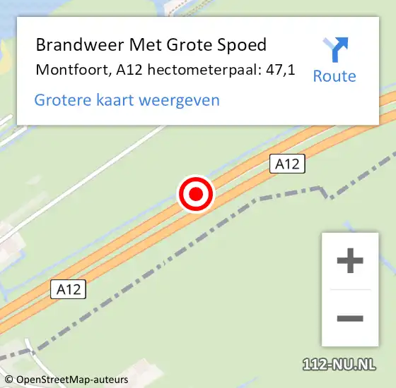 Locatie op kaart van de 112 melding: Brandweer Met Grote Spoed Naar Montfoort, A12 hectometerpaal: 47,1 op 2 april 2023 07:21