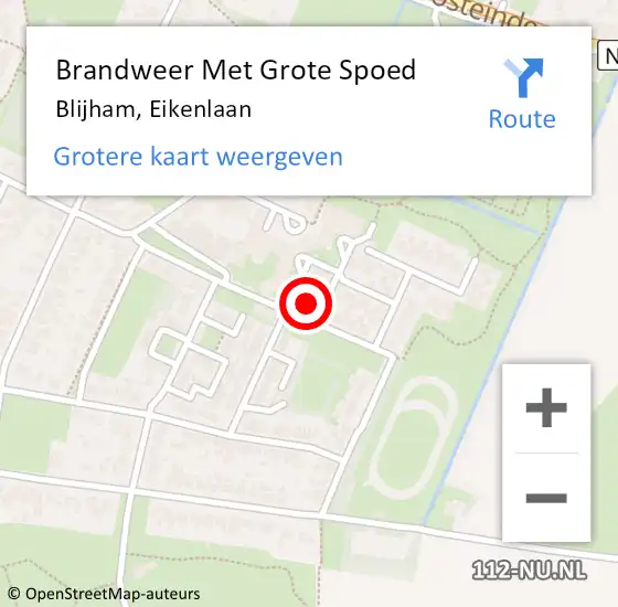 Locatie op kaart van de 112 melding: Brandweer Met Grote Spoed Naar Blijham, Eikenlaan op 2 april 2023 08:33