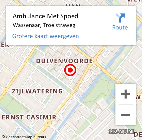 Locatie op kaart van de 112 melding: Ambulance Met Spoed Naar Wassenaar, Troelstraweg op 2 april 2023 09:54