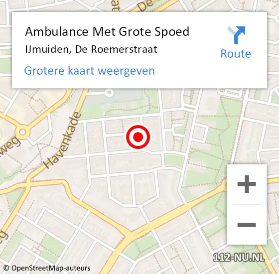 Locatie op kaart van de 112 melding: Ambulance Met Grote Spoed Naar IJmuiden, De Roemerstraat op 2 april 2023 09:59