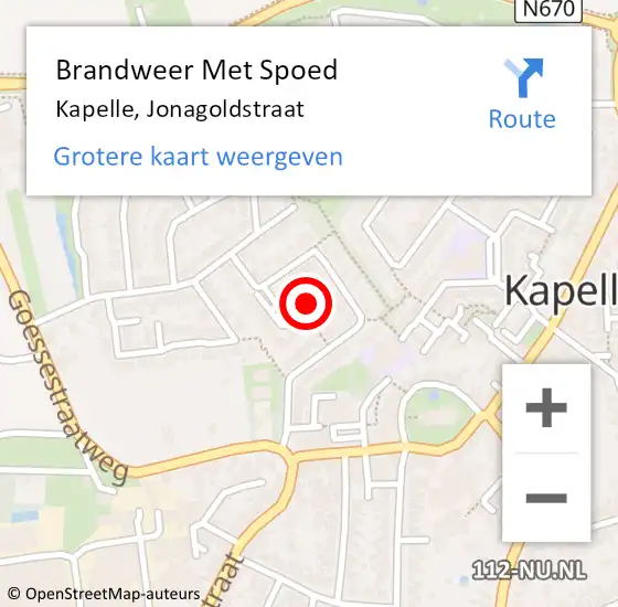 Locatie op kaart van de 112 melding: Brandweer Met Spoed Naar Kapelle, Jonagoldstraat op 2 april 2023 10:19