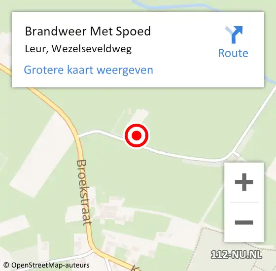 Locatie op kaart van de 112 melding: Brandweer Met Spoed Naar Leur, Wezelseveldweg op 2 april 2023 10:48