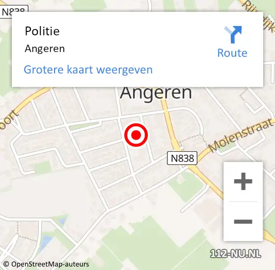 Locatie op kaart van de 112 melding: Politie Angeren op 2 april 2023 11:05