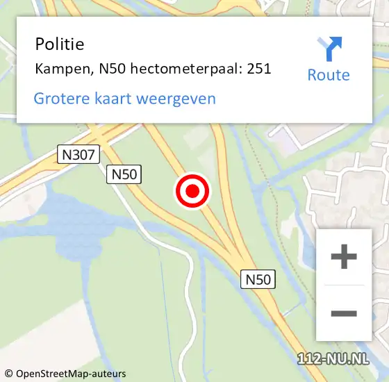 Locatie op kaart van de 112 melding: Politie Kampen, N50 hectometerpaal: 251 op 2 april 2023 11:07