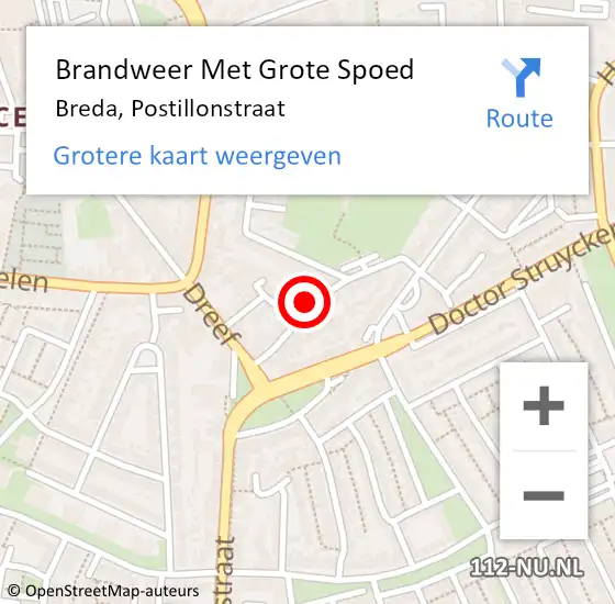 Locatie op kaart van de 112 melding: Brandweer Met Grote Spoed Naar Breda, Postillonstraat op 2 april 2023 11:25