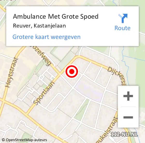 Locatie op kaart van de 112 melding: Ambulance Met Grote Spoed Naar Reuver, Kastanjelaan op 21 augustus 2014 00:18