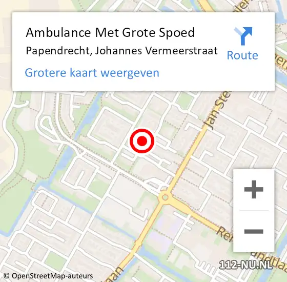 Locatie op kaart van de 112 melding: Ambulance Met Grote Spoed Naar Papendrecht, Johannes Vermeerstraat op 2 april 2023 12:20