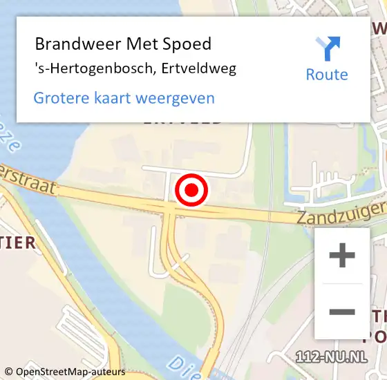 Locatie op kaart van de 112 melding: Brandweer Met Spoed Naar 's-Hertogenbosch, Ertveldweg op 2 april 2023 12:29