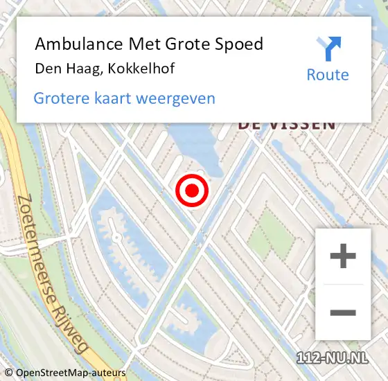 Locatie op kaart van de 112 melding: Ambulance Met Grote Spoed Naar Den Haag, Kokkelhof op 2 april 2023 12:45