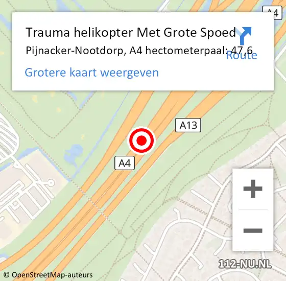 Locatie op kaart van de 112 melding: Trauma helikopter Met Grote Spoed Naar Pijnacker-Nootdorp, A4 hectometerpaal: 47,6 op 2 april 2023 12:52