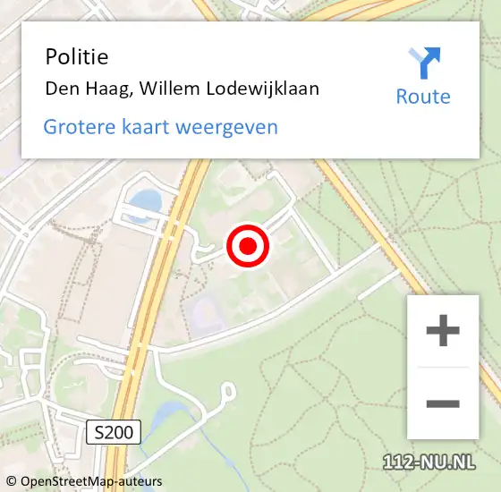 Locatie op kaart van de 112 melding: Politie Den Haag, Willem Lodewijklaan op 2 april 2023 12:54