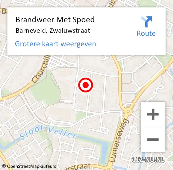 Locatie op kaart van de 112 melding: Brandweer Met Spoed Naar Barneveld, Zwaluwstraat op 2 april 2023 13:18