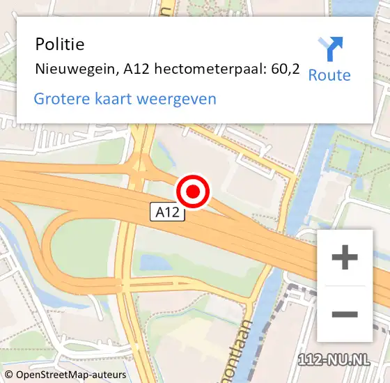 Locatie op kaart van de 112 melding: Politie Utrecht, A12 hectometerpaal: 60,2 op 2 april 2023 13:54