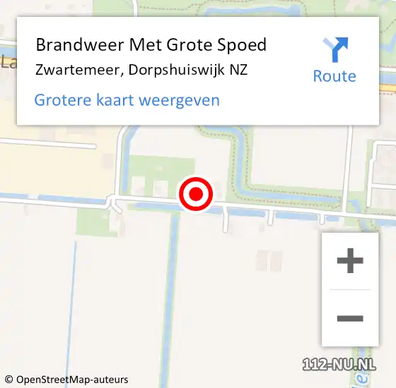 Locatie op kaart van de 112 melding: Brandweer Met Grote Spoed Naar Zwartemeer, Dorpshuiswijk NZ op 2 april 2023 14:12