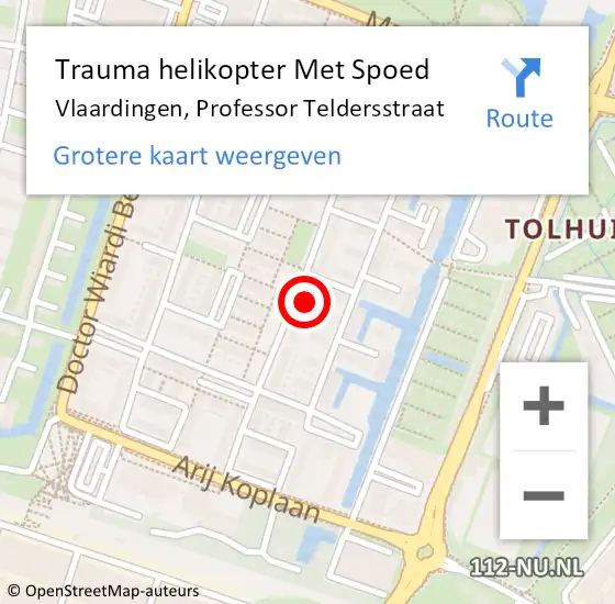 Locatie op kaart van de 112 melding: Trauma helikopter Met Spoed Naar Vlaardingen, Professor Teldersstraat op 2 april 2023 14:14