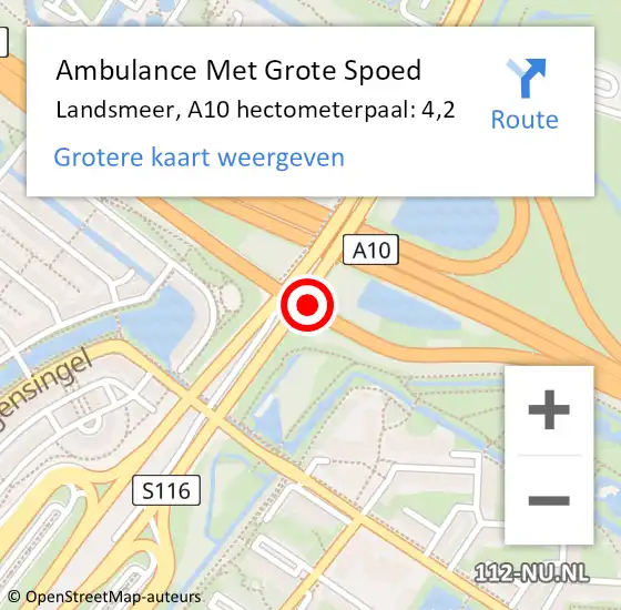 Locatie op kaart van de 112 melding: Ambulance Met Grote Spoed Naar Landsmeer, A10 hectometerpaal: 4,2 op 2 april 2023 14:54