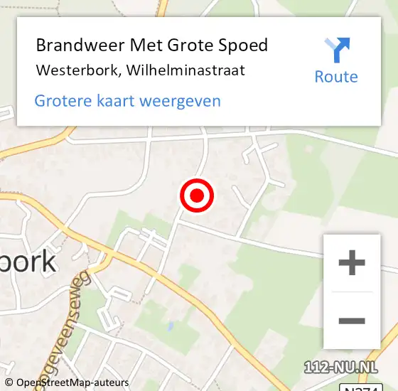 Locatie op kaart van de 112 melding: Brandweer Met Grote Spoed Naar Westerbork, Wilhelminastraat op 2 april 2023 15:46