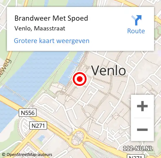 Locatie op kaart van de 112 melding: Brandweer Met Spoed Naar Venlo, Maasstraat op 2 april 2023 15:58