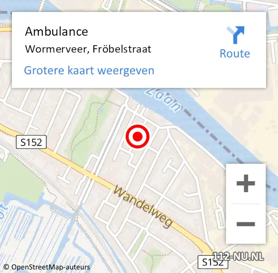 Locatie op kaart van de 112 melding: Ambulance Wormerveer, Fröbelstraat op 2 april 2023 16:49