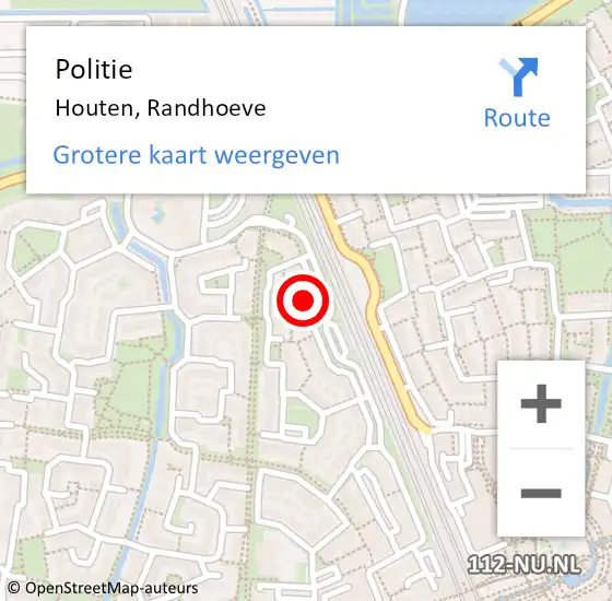 Locatie op kaart van de 112 melding: Politie Houten, Randhoeve op 2 april 2023 17:29