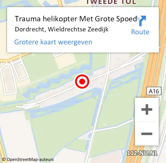 Locatie op kaart van de 112 melding: Trauma helikopter Met Grote Spoed Naar Dordrecht, Wieldrechtse Zeedijk op 2 april 2023 17:29