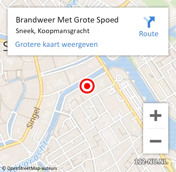 Locatie op kaart van de 112 melding: Brandweer Met Grote Spoed Naar Sneek, Koopmansgracht op 21 augustus 2014 01:57