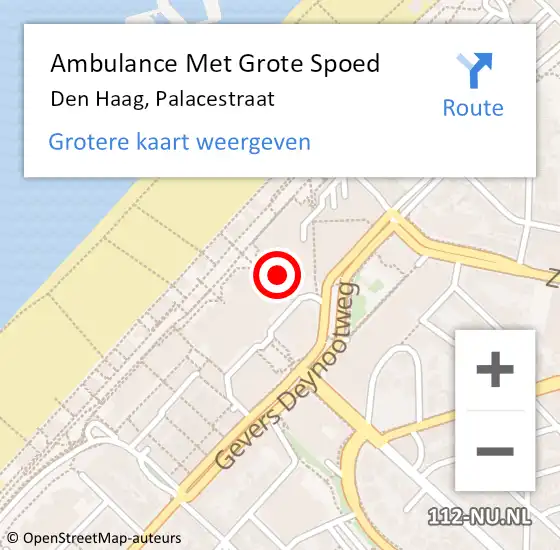 Locatie op kaart van de 112 melding: Ambulance Met Grote Spoed Naar Den Haag, Palacestraat op 2 april 2023 18:31