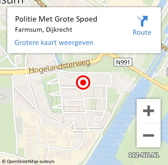 Locatie op kaart van de 112 melding: Politie Met Grote Spoed Naar Farmsum, Dijkrecht op 2 april 2023 19:22