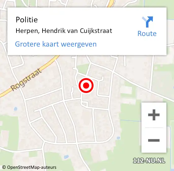 Locatie op kaart van de 112 melding: Politie Herpen, Hendrik van Cuijkstraat op 2 april 2023 20:38