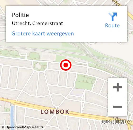 Locatie op kaart van de 112 melding: Politie Utrecht, Cremerstraat op 2 april 2023 21:03