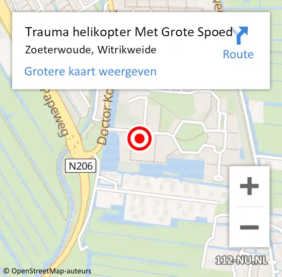 Locatie op kaart van de 112 melding: Trauma helikopter Met Grote Spoed Naar Zoeterwoude, Witrikweide op 2 april 2023 21:42