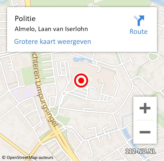 Locatie op kaart van de 112 melding: Politie Almelo, Laan van Iserlohn op 2 april 2023 21:46