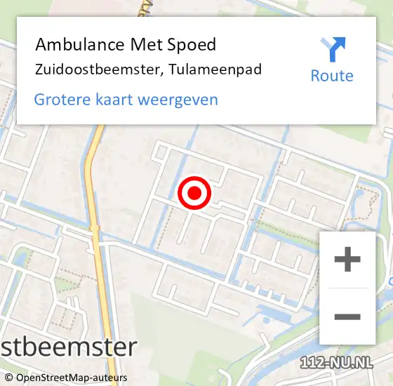 Locatie op kaart van de 112 melding: Ambulance Met Spoed Naar Zuidoostbeemster, Tulameenpad op 2 april 2023 22:16